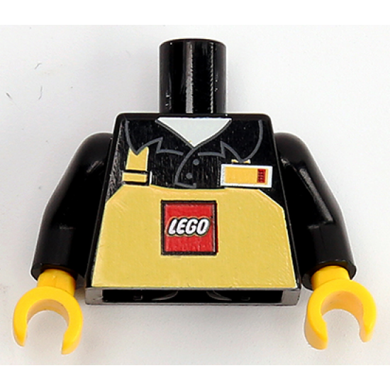 Torso Polo Shirt with Collar and Yellow Apron with LEGO Logo and Name Tag on Left Side Pattern (LEGO Store Employee) / Black Arms / Yellow Hands