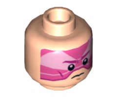Minifigure, Head Dual Sided Black Eyebrows, White Pupils, Chin Dimple, Slight Smile / Pink Visor, Frown Pattern (SW Gray Squadron Pilot) - Hollow Stud