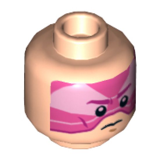 Minifigure, Head Dual Sided Black Eyebrows, White Pupils, Chin Dimple, Slight Smile / Pink Visor, Frown Pattern (SW Gray Squadron Pilot) - Hollow Stud