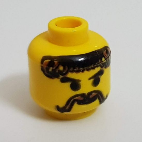 Minifigure, Head Moustache and Curly Brown Hair Pattern - Blocked Open Stud