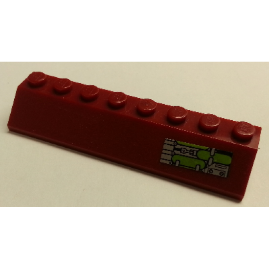 Slope 45 2 x 8 with Silver and Lime Mechanical Pattern Model Left Side (Sticker) - Set 7298