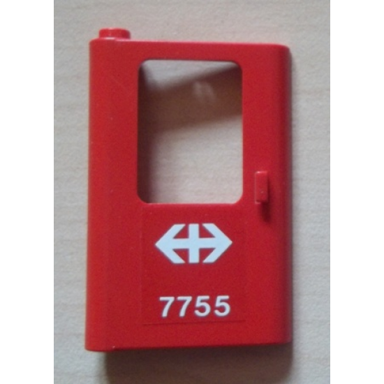 Door 1 x 4 x 5 Train Left with White Double Arrow (Swiss Federal Railways) and '7755' Pattern (Sticker) - Set 7755