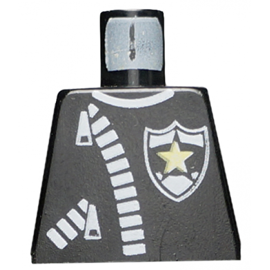 Torso Police Leather Jacket, White Zippers, Yellow Star Badge Pattern