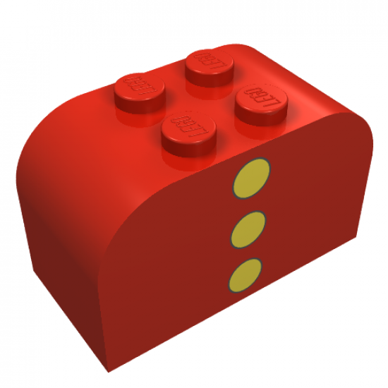 Slope, Curved 4 x 2 x 2 Double with Four Studs with 3 Yellow Dots Pattern