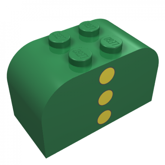 Slope, Curved 4 x 2 x 2 Double with Four Studs with 3 Yellow Dots Pattern