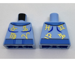 Torso Medium Blue Collar and Belt, Gold Zodiac Symbols Pattern