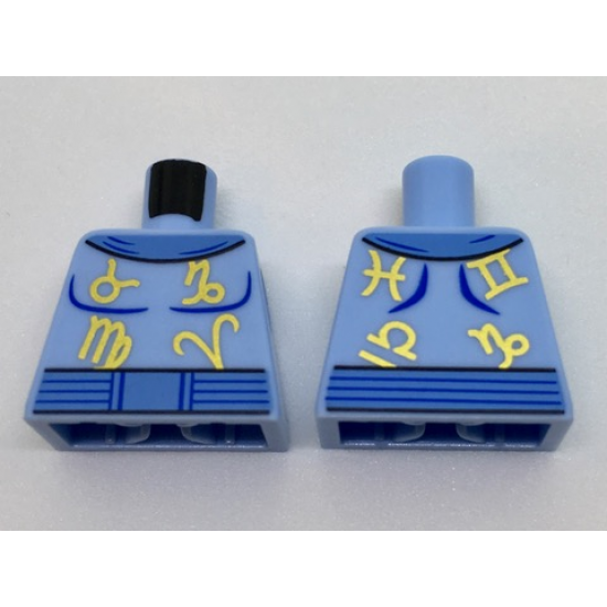 Torso Medium Blue Collar and Belt, Gold Zodiac Symbols Pattern