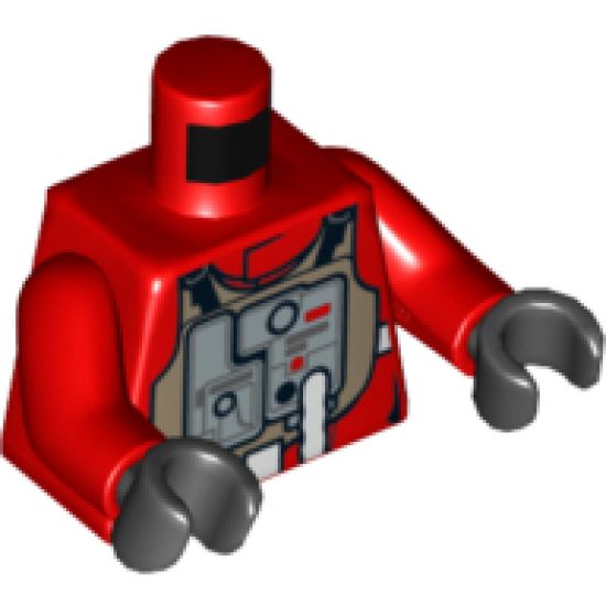 Torso SW Rebel B-wing Pilot with Medium Nougat Vest and Silver Front Panel Pattern / Red Arms / Black Hands