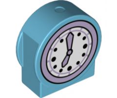 Duplo, Brick 1 x 3 x 2 Round Top, Cut Away Sides with Clock, Lavender Arrow and Bezel Pattern