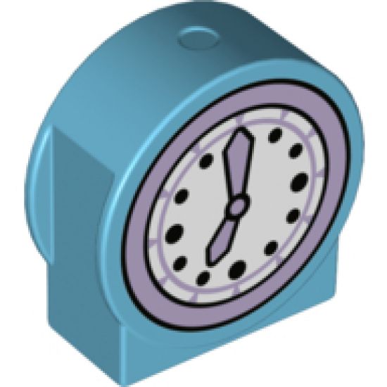 Duplo, Brick 1 x 3 x 2 Round Top, Cut Away Sides with Clock, Lavender Arrow and Bezel Pattern