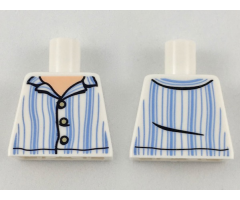 Torso Pajamas Top with Light Nougat Neck, Tan Buttons, Bright Light Blue Vertical Stripes Pattern