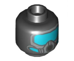 Minifigure, Head Dual Sided White Headband and Cheek Lines / Silver Mask and Medium Blue Goggles Pattern (Batman) - Hollow Stud