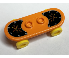 Minifigure, Utensil Skateboard with Trolley Wheel Holders with Red Flower on Transparent Background Pattern (Sticker) and Yellow Trolley Wheels (42511pb23 / 2496)