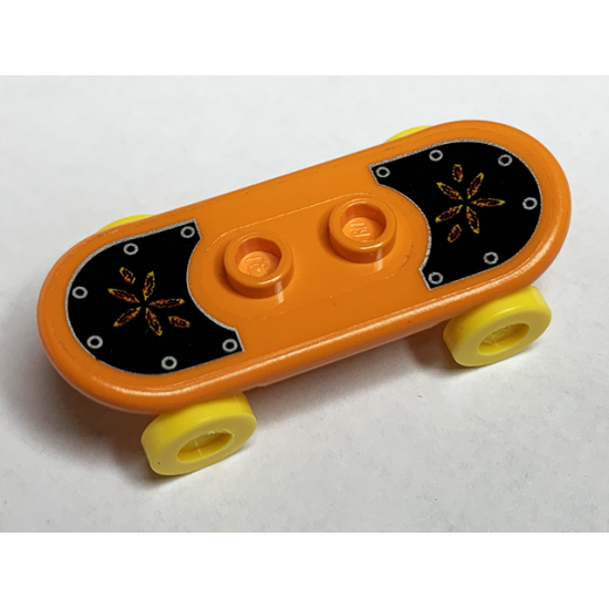 Minifigure, Utensil Skateboard with Trolley Wheel Holders with Red Flower on Transparent Background Pattern (Sticker) and Yellow Trolley Wheels (42511pb23 / 2496)