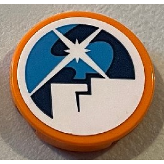 Tile, Round 2 x 2 with Bottom Stud Holder with Dark Blue, Dark Azure and White Arctic Explorers Logo Pattern (Sticker) - Set 60196