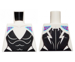 Torso Female Black Bodysuit with Deep V Neck, Magenta Shoulders with Medium Azure Webbing Pattern