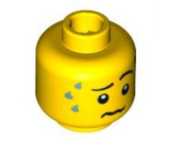 Minifigure, Head Male Wrinkled Mouth and Sweat Drops Pattern - Blocked Open Stud