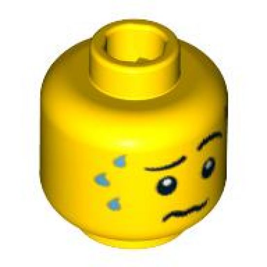 Minifigure, Head Male Wrinkled Mouth and Sweat Drops Pattern - Blocked Open Stud