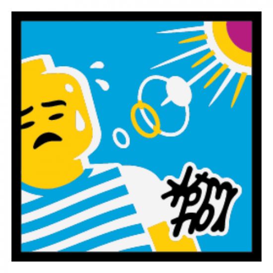 Tile 2 x 2 with BeatBit Album Cover - Minifigure Sweating in Striped Shirt with Sun Pattern