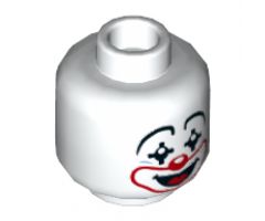 Minifigure, Head Clown Large Drawn Eyebrows, Black Pointed Eyes, Red Nose and Mouth, Smile with Tongue Pattern - Hollow Stud