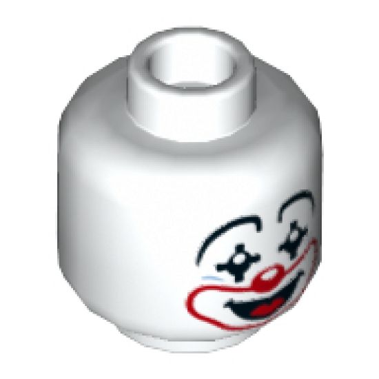 Minifigure, Head Clown Large Drawn Eyebrows, Black Pointed Eyes, Red Nose and Mouth, Smile with Tongue Pattern - Hollow Stud