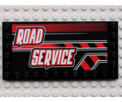 Tile, Modified 6 x 12 with Studs on Edges with White 'ROAD SERVICE' on Black and Red Stripes Pattern Model Left (Sticker) - Set 8285