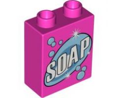 Duplo, Brick 1 x 2 x 2 with 'SOAP' text Pattern