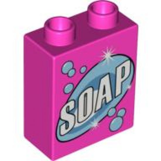 Duplo, Brick 1 x 2 x 2 with 'SOAP' text Pattern