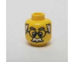Minifigure, Head Moustache White Hair on Sides, and Large Glasses Pattern - Blocked Open Stud
