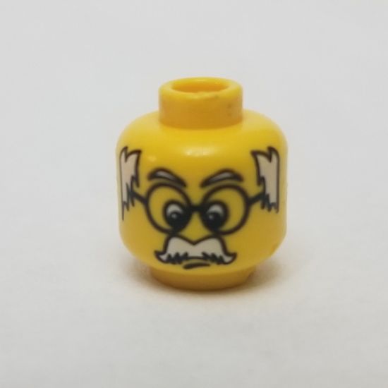 Minifigure, Head Moustache White Hair on Sides, and Large Glasses Pattern - Blocked Open Stud