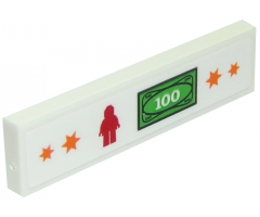 Tile 1 x 4 with Orange Stars, Red Minifigure and $100 Bill Money Pattern (Sticker) - Set 10261