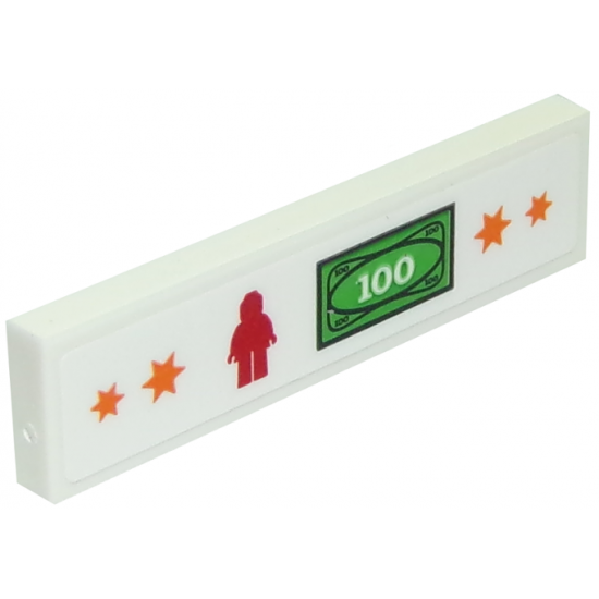 Tile 1 x 4 with Orange Stars, Red Minifigure and $100 Bill Money Pattern (Sticker) - Set 10261