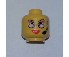Minifigure, Head Female Glasses Reading, Red Lips, Purple Eye Shadow, Headset Pattern - Blocked Open Stud