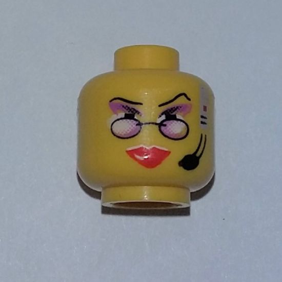 Minifigure, Head Female Glasses Reading, Red Lips, Purple Eye Shadow, Headset Pattern - Blocked Open Stud