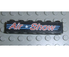 Brick 1 x 6 with Red 'Air Show', White Star and 3 Medium Blue Lines on Black Background Pattern (Sticker) - Set 6582