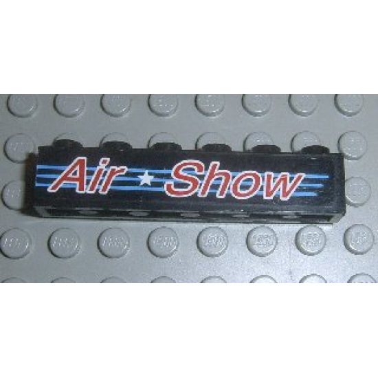 Brick 1 x 6 with Red 'Air Show', White Star and 3 Medium Blue Lines on Black Background Pattern (Sticker) - Set 6582