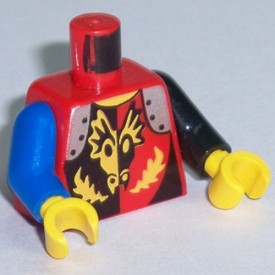 Torso Castle Dragon Knights Dragon Face breathing Fire Pattern / Black Arm Left / Blue Arm Right / Yellow Hands