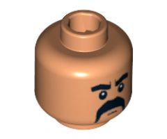 Minifigure, Head Moustache Black Fu Manchu with Thick Black Eyebrows Pattern - Blocked Open Stud