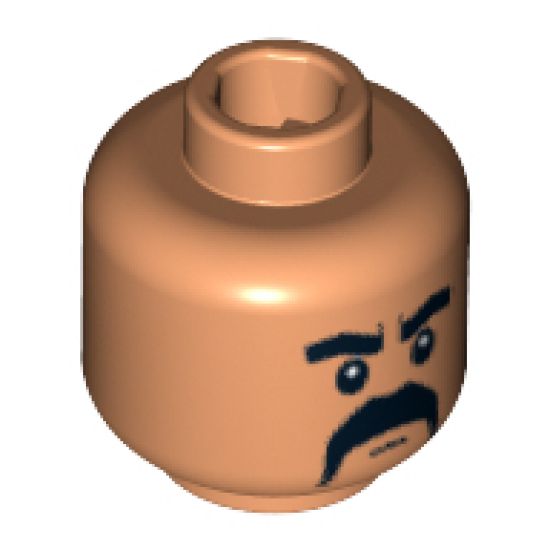 Minifigure, Head Moustache Black Fu Manchu with Thick Black Eyebrows Pattern - Blocked Open Stud