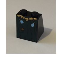 Slope 65 2 x 2 x 2 with Bottom Tube with Minifigure Dress/Skirt/Robe, Gold Skull and Potions Belt and Dark Green Fabric Pattern