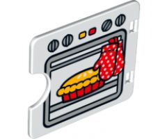 Duplo, Building Door / Window Pane 1 x 4 x 3 with Semi Oval Cutout and Pie Baking in Oven Pattern
