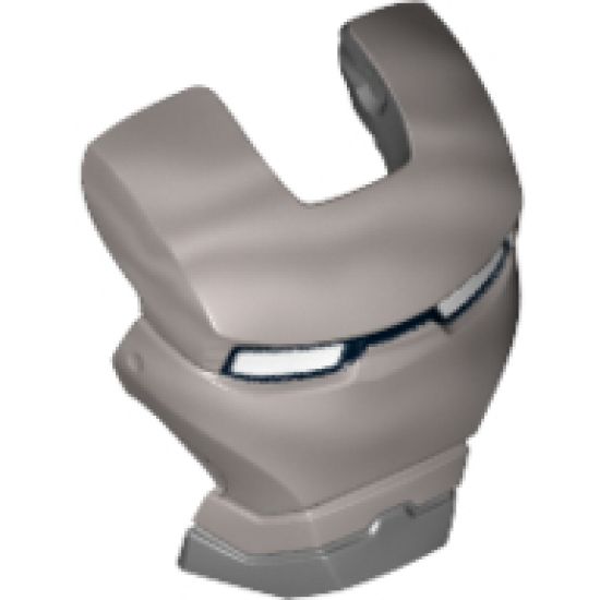 Minifigure, Headgear Accessory Visor Top Hinge with Silver Face Shield, White Eyes and Black Lines on Forehead Pattern