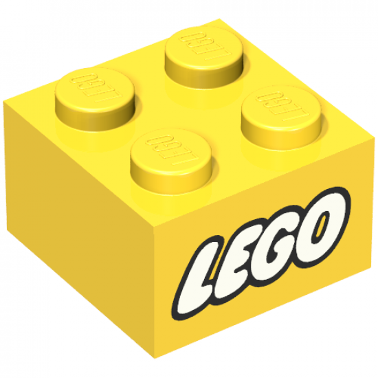 Brick 2 x 2 with Lego Logo Closed O Style White with Black Outline Pattern