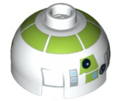 Brick, Round 2 x 2 Dome Top with Silver and Lime Pattern (R7-A7)