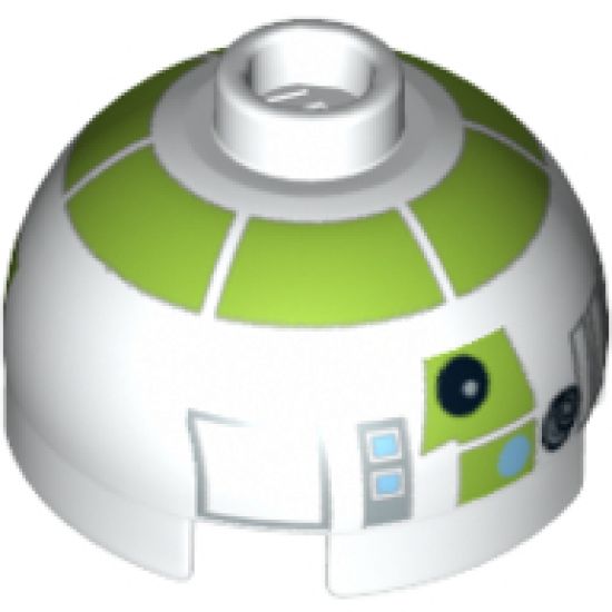 Brick, Round 2 x 2 Dome Top with Silver and Lime Pattern (R7-A7)