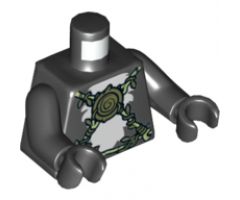 Torso White Skunk Fur with Olive Green and Yellowish Green Vines Belt and Medallion Pattern / Black Arms / Black Hands