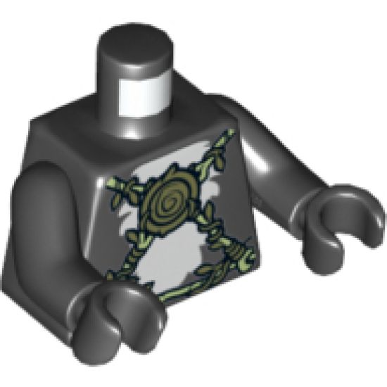 Torso White Skunk Fur with Olive Green and Yellowish Green Vines Belt and Medallion Pattern / Black Arms / Black Hands