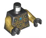 Torso Chima Black Scaled Armor with Gold Edges, Lime Diamonds and Blue Round Jewel (Chi) Pattern / Pearl Gold Arms / Black Hands