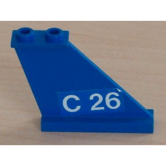Tail 4 x 1 x 3 with White 'C 26' on Blue Background Pattern on Right Side (Sticker) - Set 4022