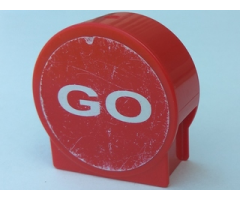 Duplo, Brick 1 x 3 x 2 Round Top Road Sign with 'BRAKE' and 'GO' Pattern (Stickers) - Set 4694